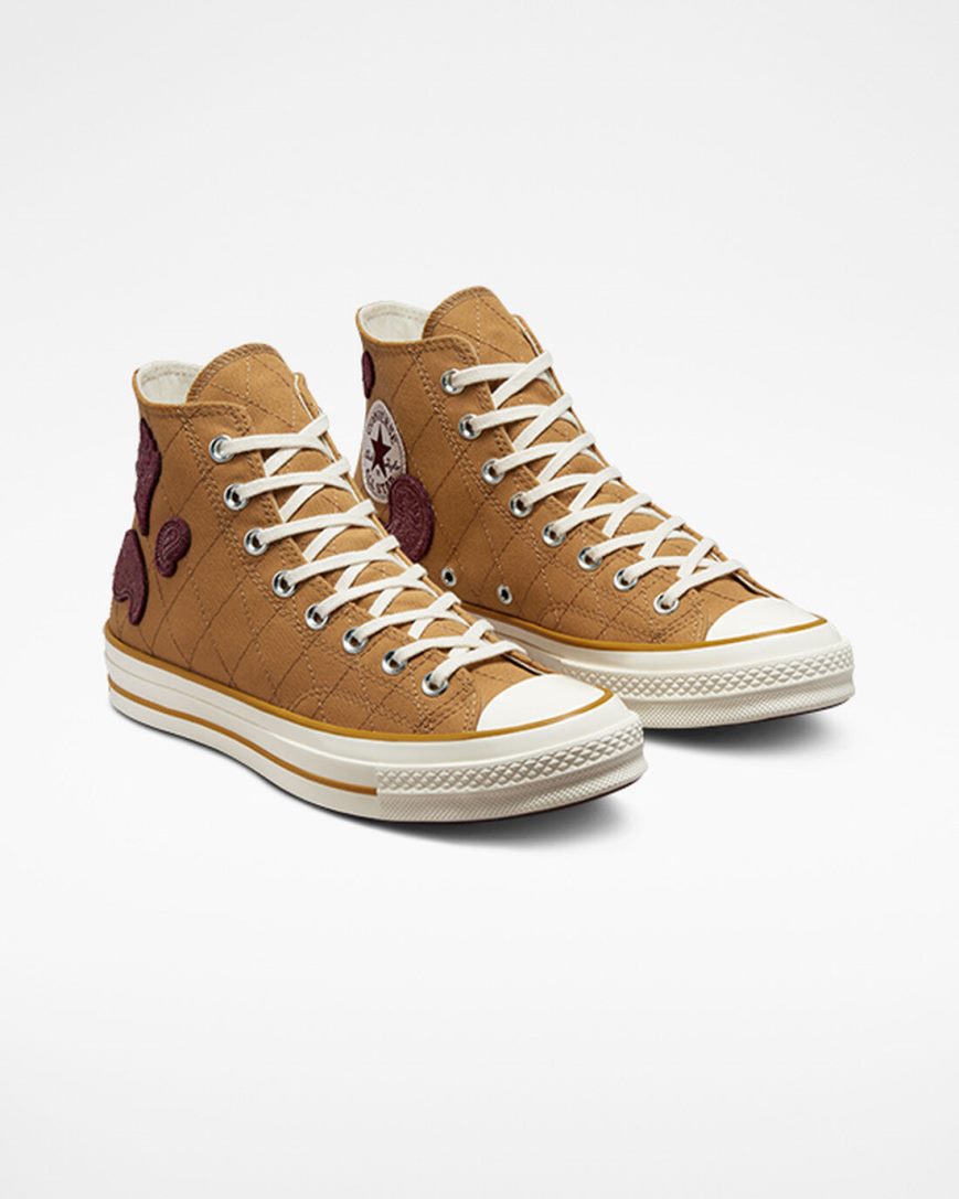 Women's Converse Chuck 70 Crafted Patches High Top Shoes Orange / Deep Burgundy | AU 16E83E